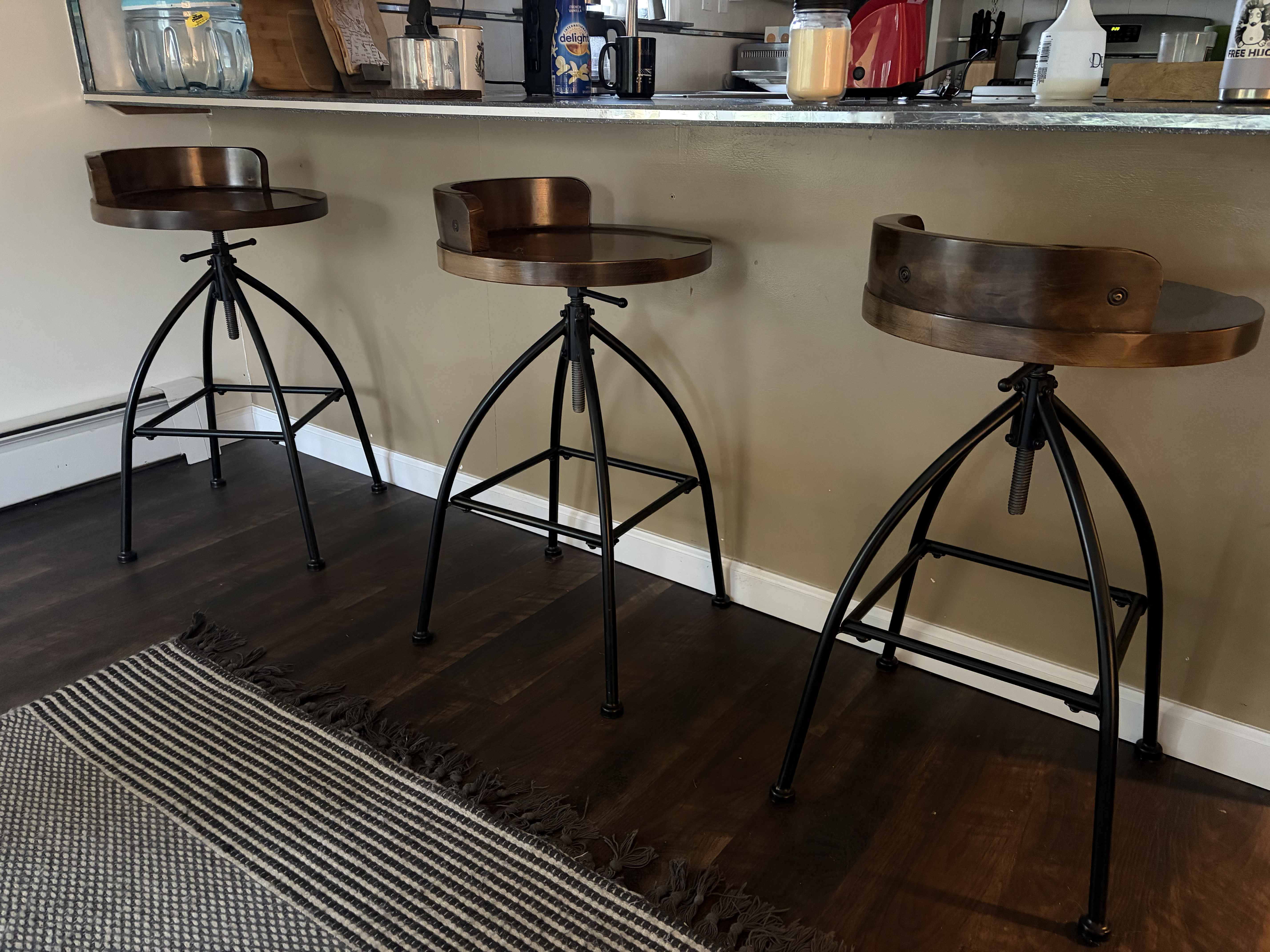 Set of 3 Industrial Adjustable Bar Stools