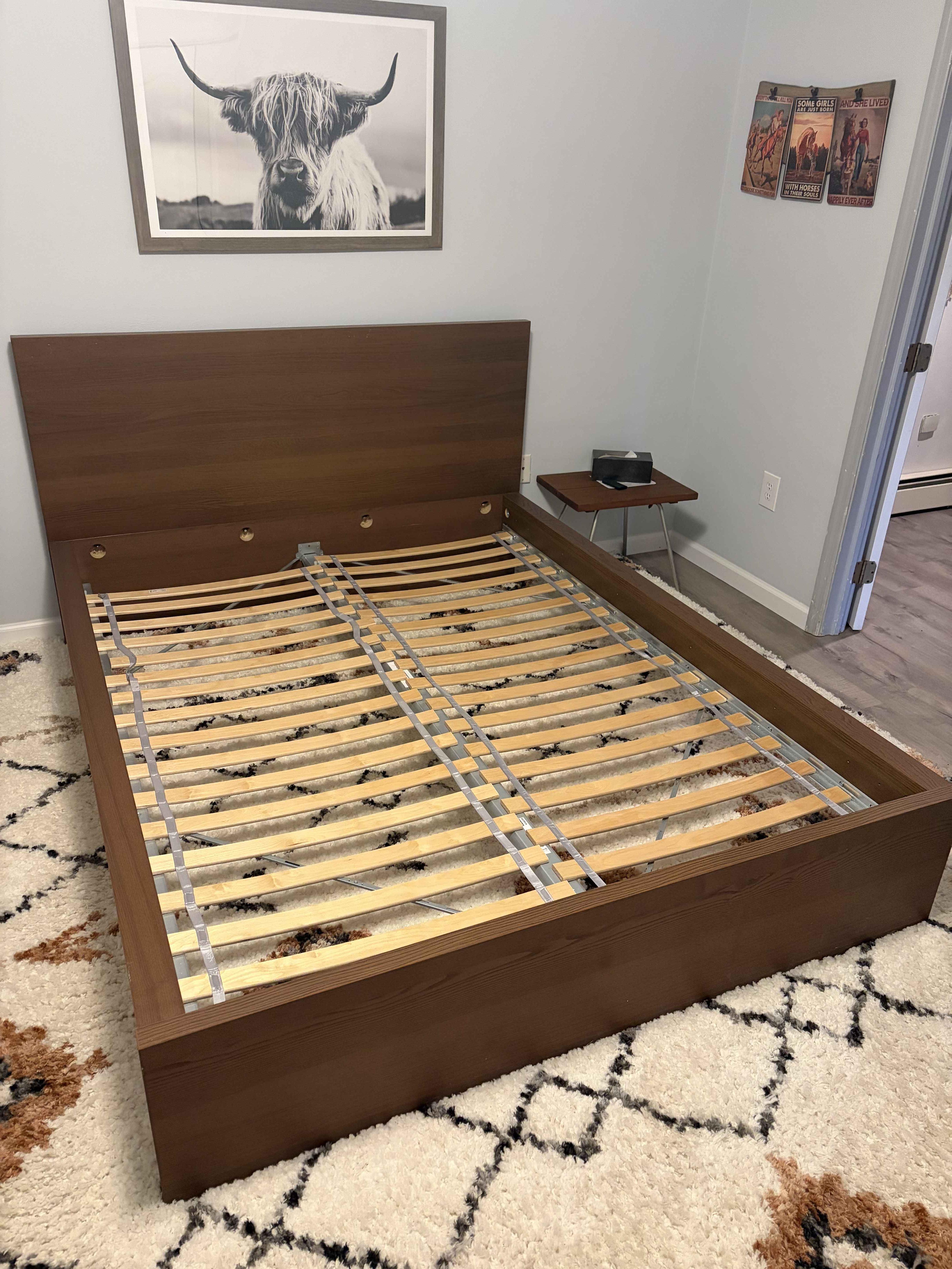IKEA Malm Queen Bed Frame — Walnut Veneer with Slats