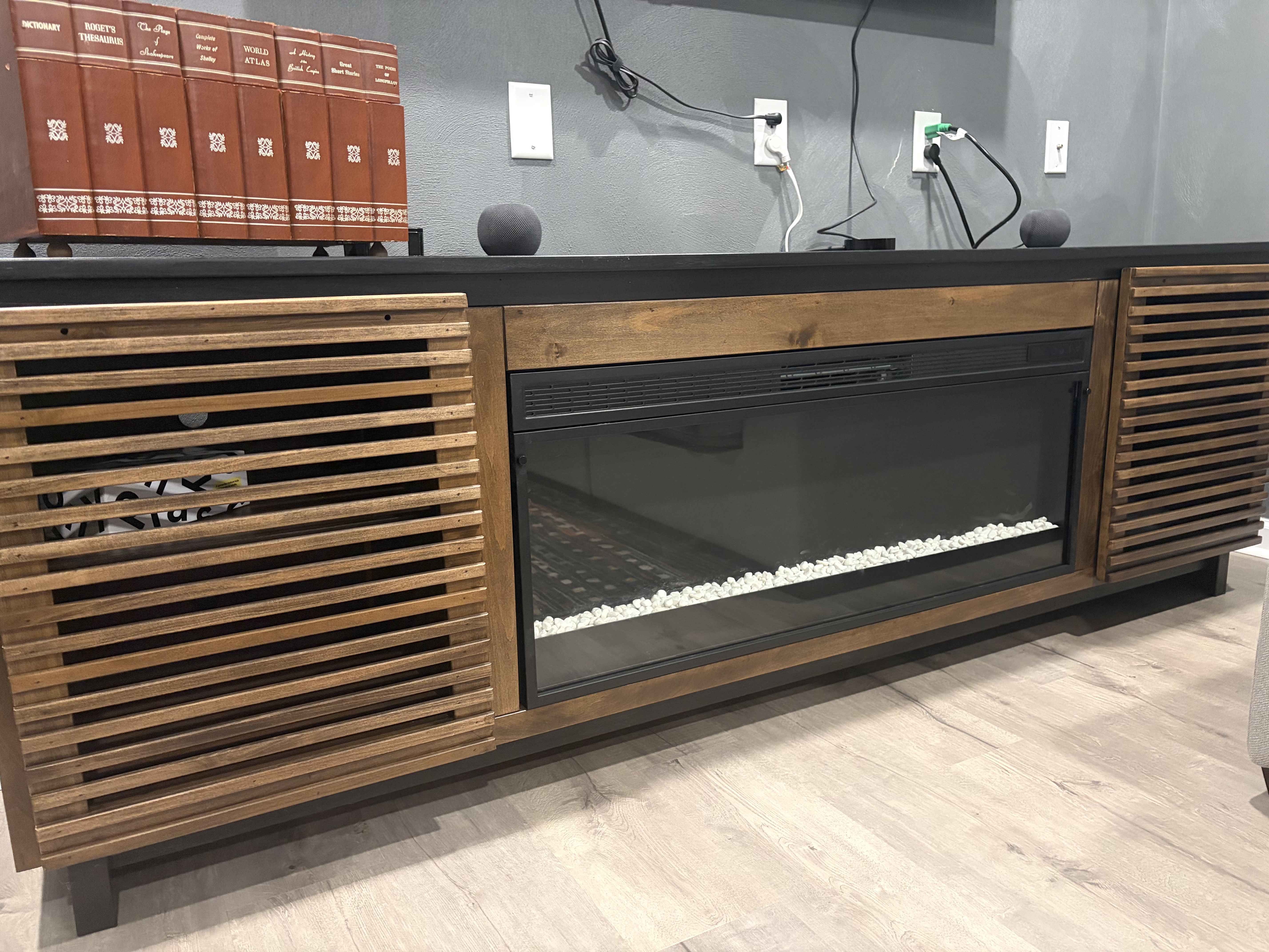 Mid-Century Electric Fireplace TV Stand — 86" Wide